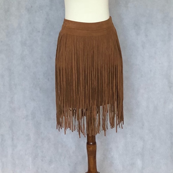 Fornia Dresses & Skirts - Fornia Faux Suede Fringe Mini Skirt